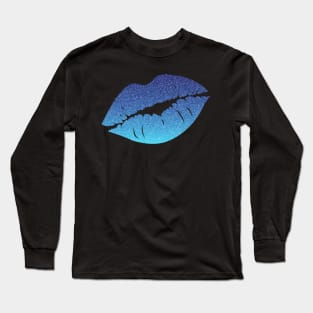 Blue Ombre Faux Glitter Lips Long Sleeve T-Shirt